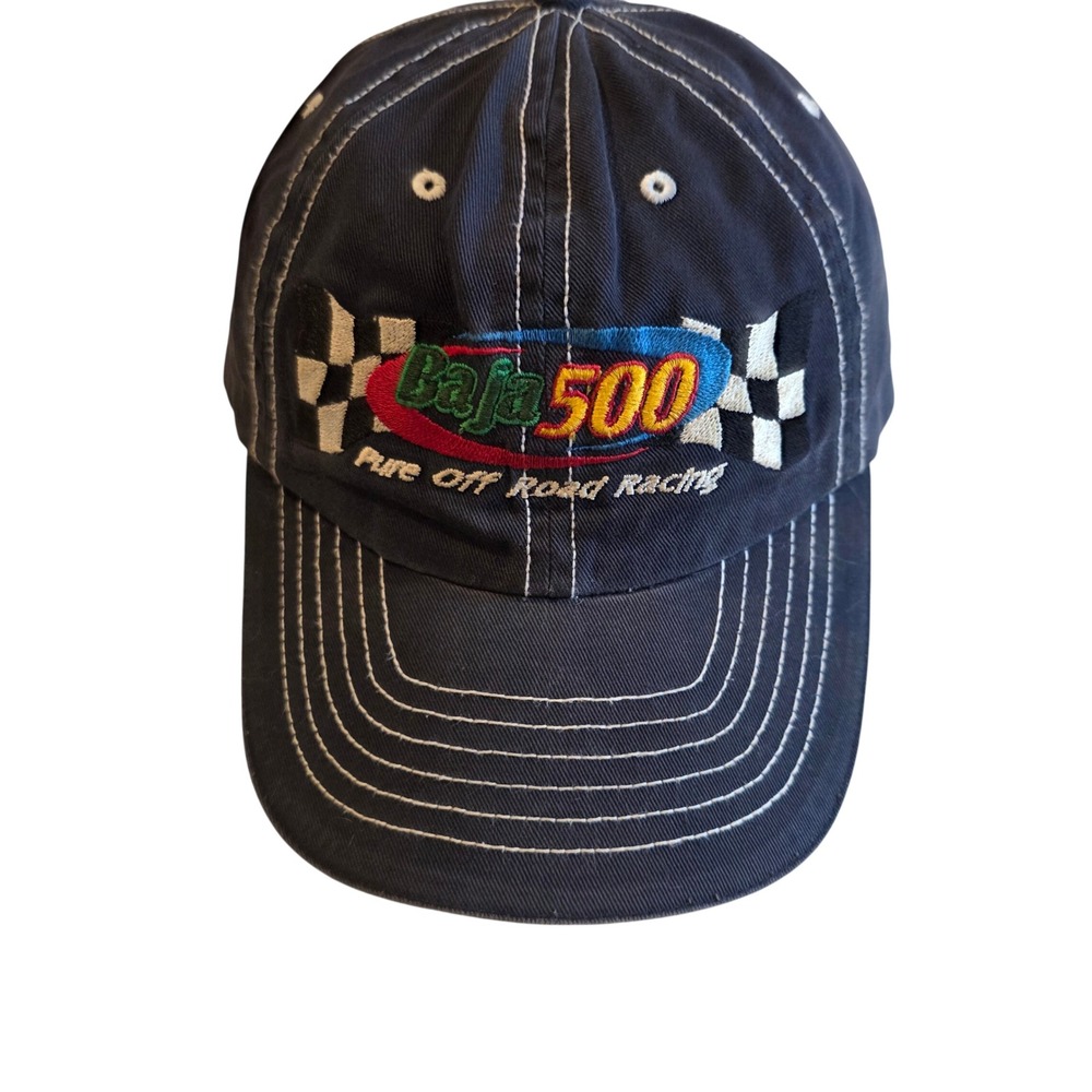 Vintage Baja 500 Pure Off Road Racing Hat Navy Blue Y2K Embroidered Strapback